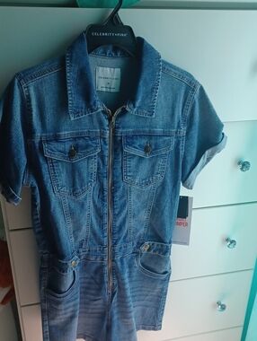 Celebrity Pink Blue Short-Sleeve Denim Romper